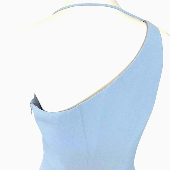 After 6 Draped Cowl Neck Mist Pale Blue Trumpet Gown Wedding Side Slit Sz 12 NWT - Picture 8 of 14